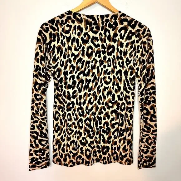 J Crew Factory Teddie Long Sleeve Leopard Print 100% Cotton Sweater Size XS - Picture 4 of 6